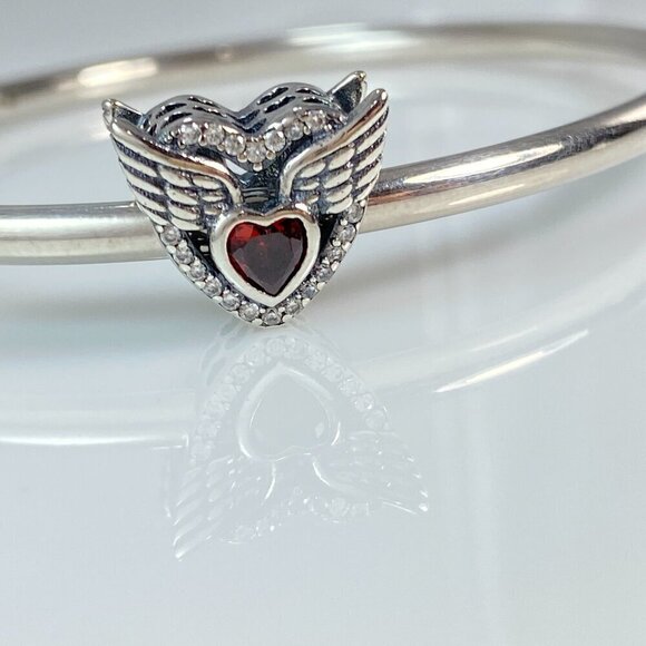 Sterling Silver Red Cubic Zirconia Heart with Wings Charm - Picture 13 of 13